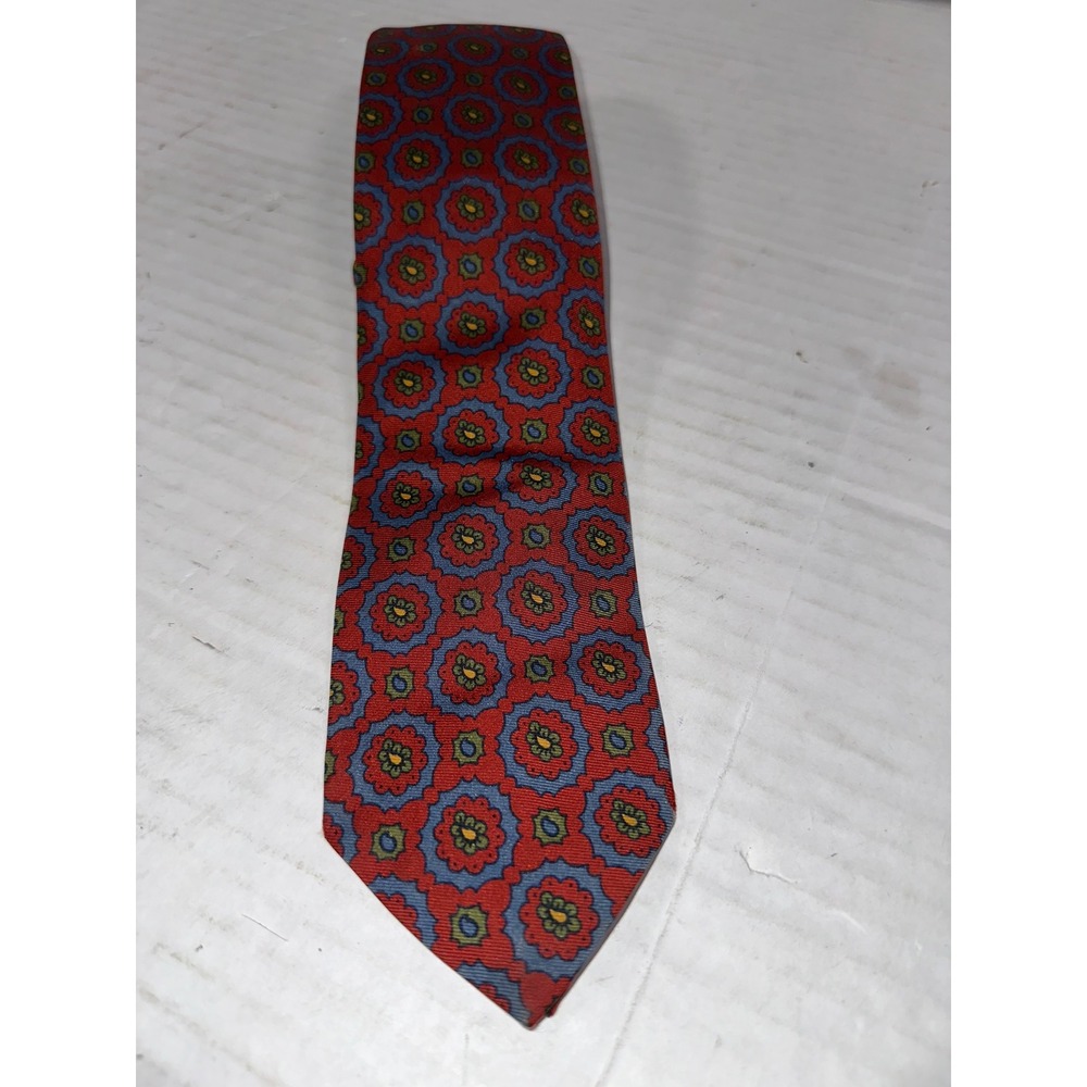 Polo Ralph Lauren Mens Red‎ Blue Medallion Floral Silk Tie Hand Made USA Italy
